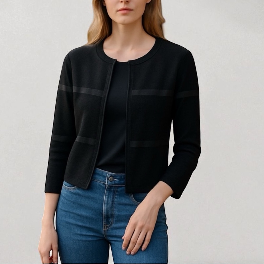 YOANA BARASCHI Black Mesh Knit Snap Button Long Sleeve Jacket MEDIUM NWT
